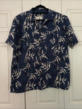 HIGH SURF Size 2XL Cotton Navy Short-Sleeve Tropical Print Button-Down Shirt